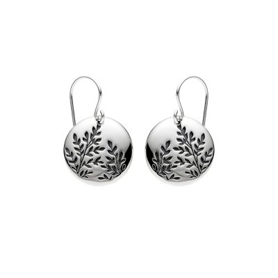 Engraved Leaf Sprig Sterling Silver Dangle Earrings