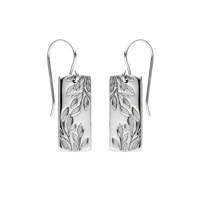 Leaf Vine Rectangle Sterling Silver Dangle Earrings