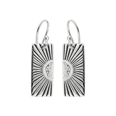 Sunburst Rectangle Sterling Silver Dangle Earrings
