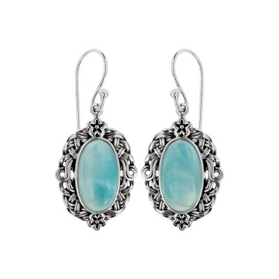 Sterling Silver Larimar Flower Earrings