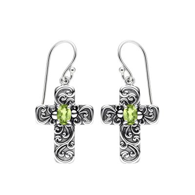 Cross Peridot Sterling Silver Earrings