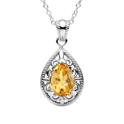 Citrine Sterling Silver Pendant With Chain 18+2 Inches