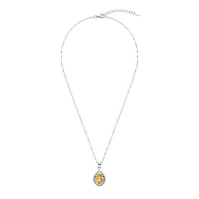 Citrine Sterling Silver Pendant With Chain 18+2 Inches