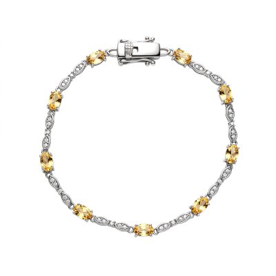 Citrine & White Zircon Sterling Silver Tennis Bracelet