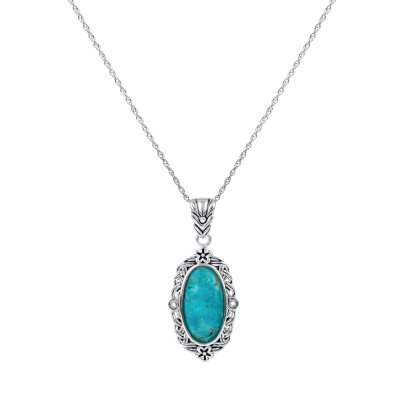 Sterling Silver Turquoise Flower Pendant with Chain 18 Inches