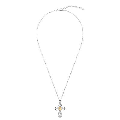 Cross Citrine Sterling Silver Pendant With Chain 18+2 Inches