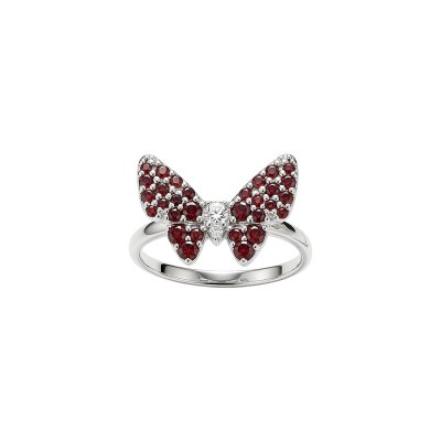 Butterfly & White Topaz Sterling Silver Ring