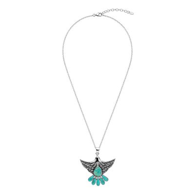 Turquoise Sterling Silver Eagle Pendant With Chain 18+2 Inches