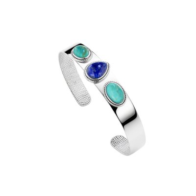 Southwestern Turquoise & Lapis Lazuli Sterling Silver Cuff Bracelet