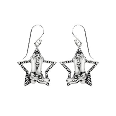 Western Sterling Silver Cowgirl Boot Star Earrings