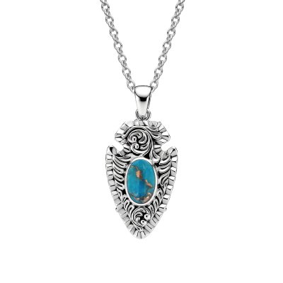 Western Turquoise Arrowhead Sterling Silver Pendant With Chain 18+2 Inches