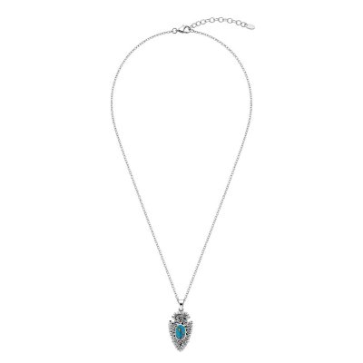 Western Turquoise Arrowhead Sterling Silver Pendant With Chain 18+2 Inches