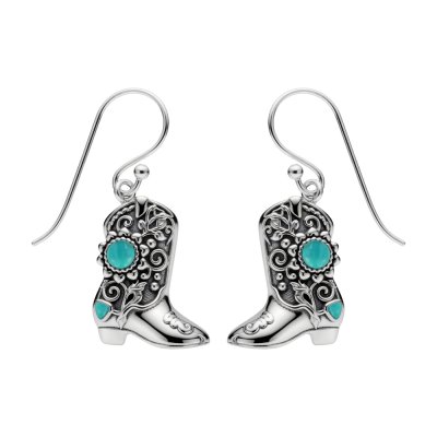 Western Turquoise Boot  Sterling Silver Earrings