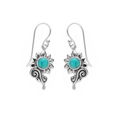 Sunflower Turquoise Boot  Sterling Silver Earrings