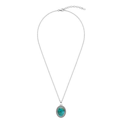 Southwestern Sterling Silver Turquoise Sterling Silver Pendant With Chain 18+2 Inches