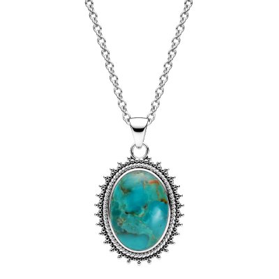 Southwestern Sterling Silver Turquoise Sterling Silver Pendant With Chain 18+2 Inches