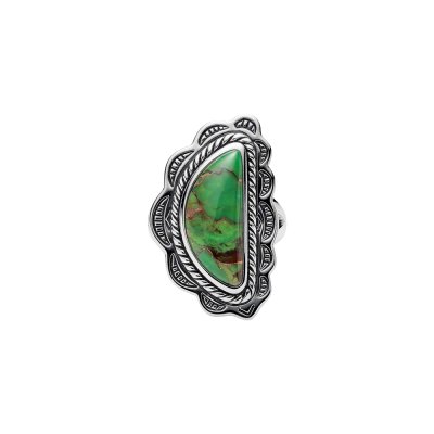 Southwestern Green Turquoise Sterling Silver Crescent Ring