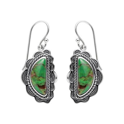 Southwestern Crescent Green Turquoise Silver Earrings