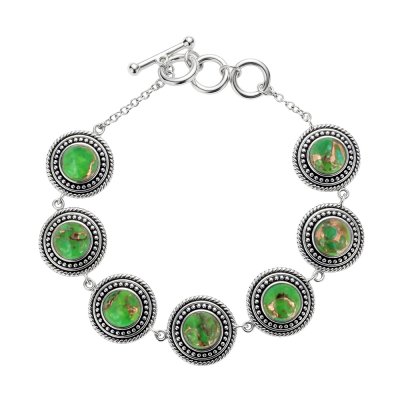 Southwestern Green Turquoise Sterling Silver Bracelet 7.25-8 Inch