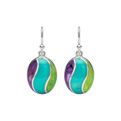 Multi-Stone Inlay Sterling Silver Dangle Earrings