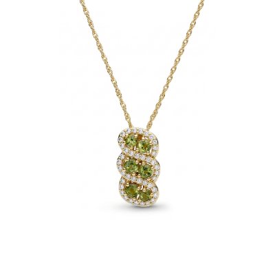 Peridot & White Zircon Cluster 18K Yellow Gold Over Pendant Necklace 18+2 Inches