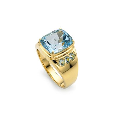 Blue Topaz 18K Yellow Gold Over Men's Ring