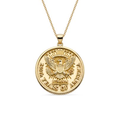 250th Anniversary American 18K Yellow Gold Over Eagle Coin Pendant Necklace 20+2 Inches