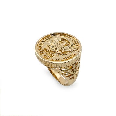 250th Anniversary American 18K Yellow Gold Over Eagle Coin Men's Ring