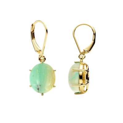 Blue Petrified Wood Opal 18K Yellow Gold Earrings
