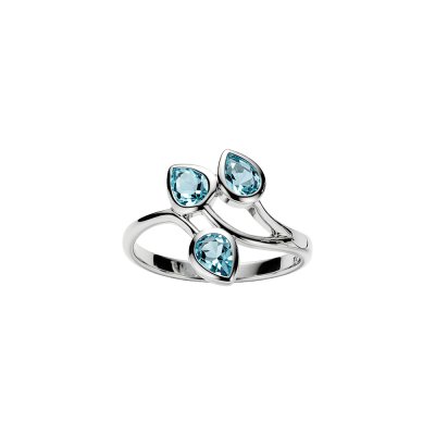Blue Topaz Three-Stone Bypass Sterling Silver Cocktail Ring