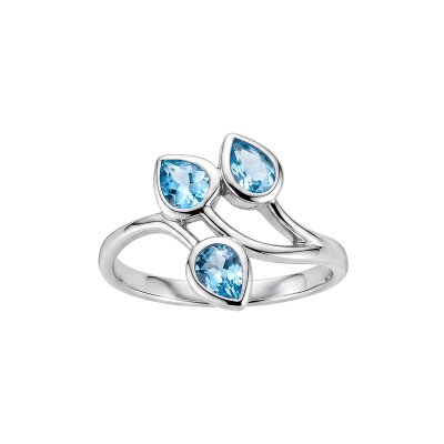 Blue Topaz Three-Stone Bypass Sterling Silver Cocktail Ring