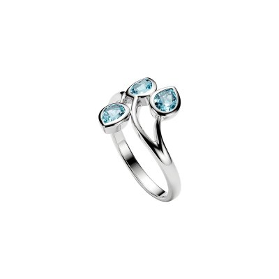 Blue Topaz Three-Stone Bypass Sterling Silver Cocktail Ring
