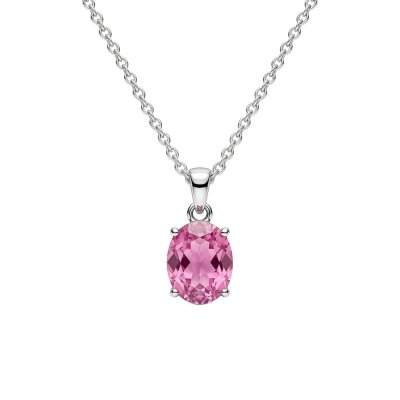 Pink Fluorite Sterling Silver Solitaire Pendant With Chain 18+2 Inch