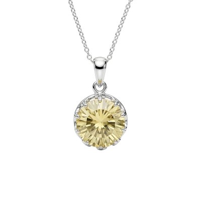 Lemon Quartz Sterling Silver Pendant With Chain 18+2 Inch