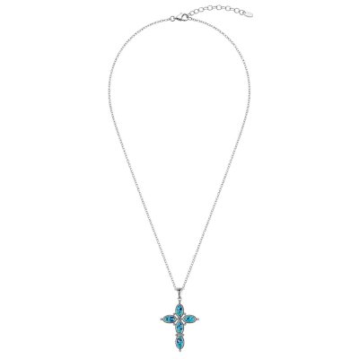 Blended Turquoise & Lapis Sterling Silver Cross Pendant Necklace