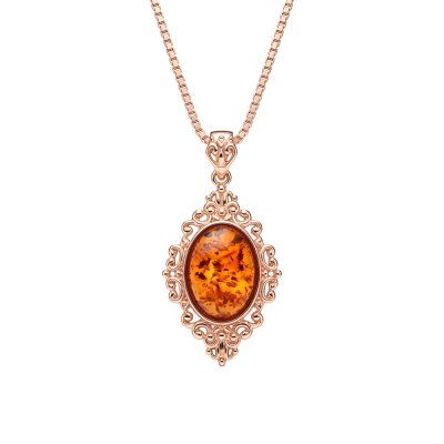 Copper Amber Pendant Necklace