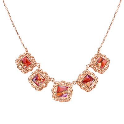 ink & Orange Spiny Oyster Shell Copper Station Necklace