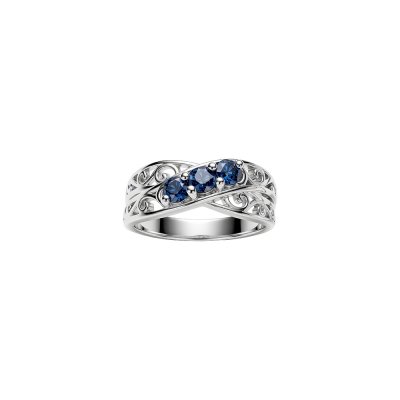 Blue Sapphire Sterling Silver Vintage Scrollwork Ring