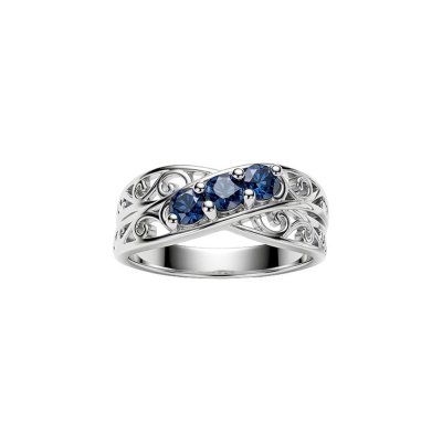 Blue Sapphire Sterling Silver Vintage Scrollwork Ring