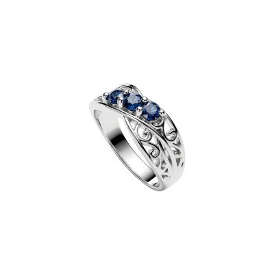 Blue Sapphire Sterling Silver Vintage Scrollwork Ring