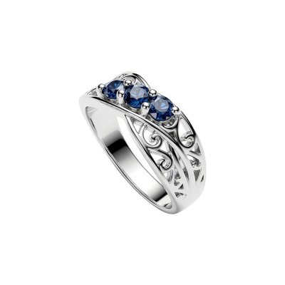 Blue Sapphire Sterling Silver Vintage Scrollwork Ring