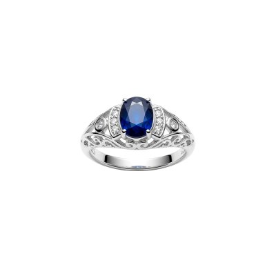 Blue Sapphire & White Zircon Sterling Silver Ring