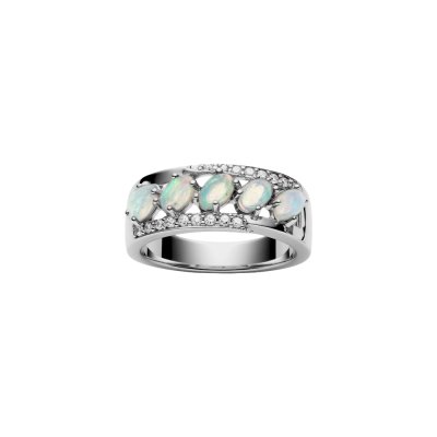 Ethiopian Opal & White Zircon Sterling Silver Ring