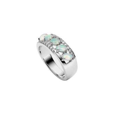 Ethiopian Opal & White Zircon Sterling Silver Ring