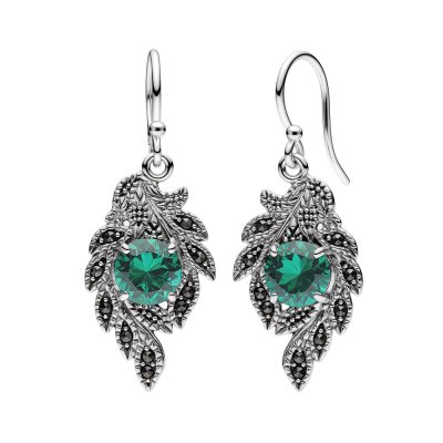 Triplet Green Emerald Quartz & Marcasite Sterling Silver Ring