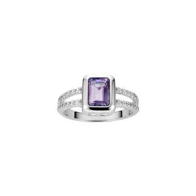 Amethyst & White Zircon Sterling Silver Ring