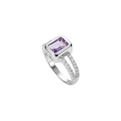Amethyst & White Zircon Sterling Silver Ring