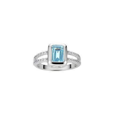 Sky Blue Topaz & White Zircon Sterling Silver Ring