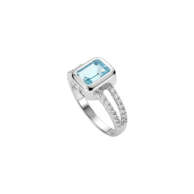 Sky Blue Topaz & White Zircon Sterling Silver Ring