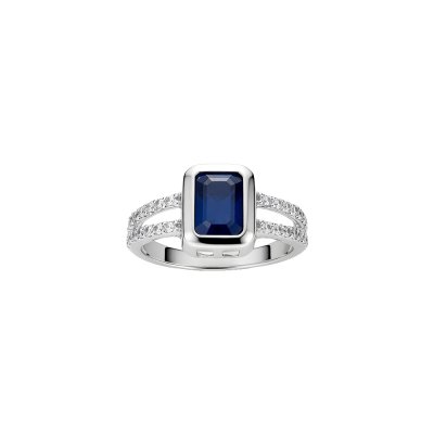 Blue Sapphire & White Zircon Sterling Silver Ring